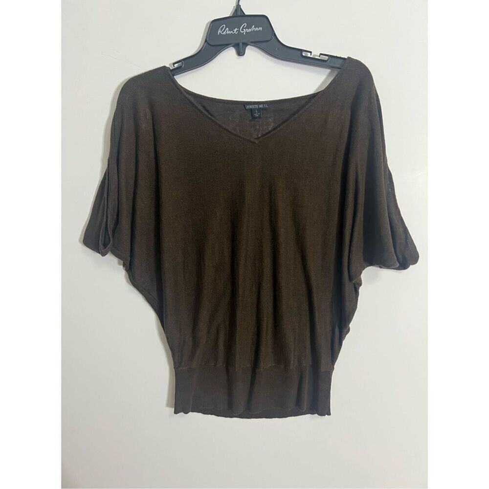 Lafayette 148 Womens Dark Brown Batwing Knitted Short Sleeve Top Size 4